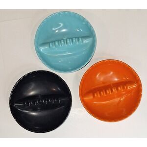 Lot Of 3 Vintage Round Anholt Ashtrays Black Orange Blue Mcm Melamine